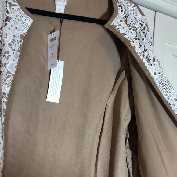 NWT Chico’s Duster Lace Faux Suede Detail 3/4 Sleeve Jacket SZ 2 - Picture 3 of 8
